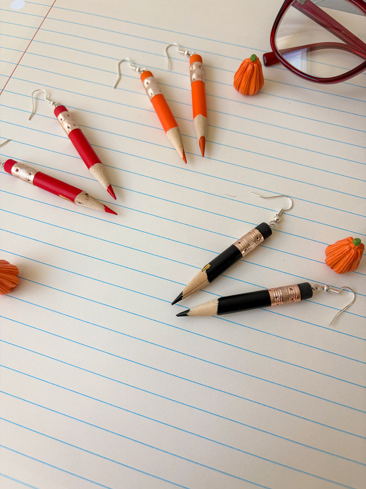 Hello Fall - Red, Orange, Black Pencil Earrings