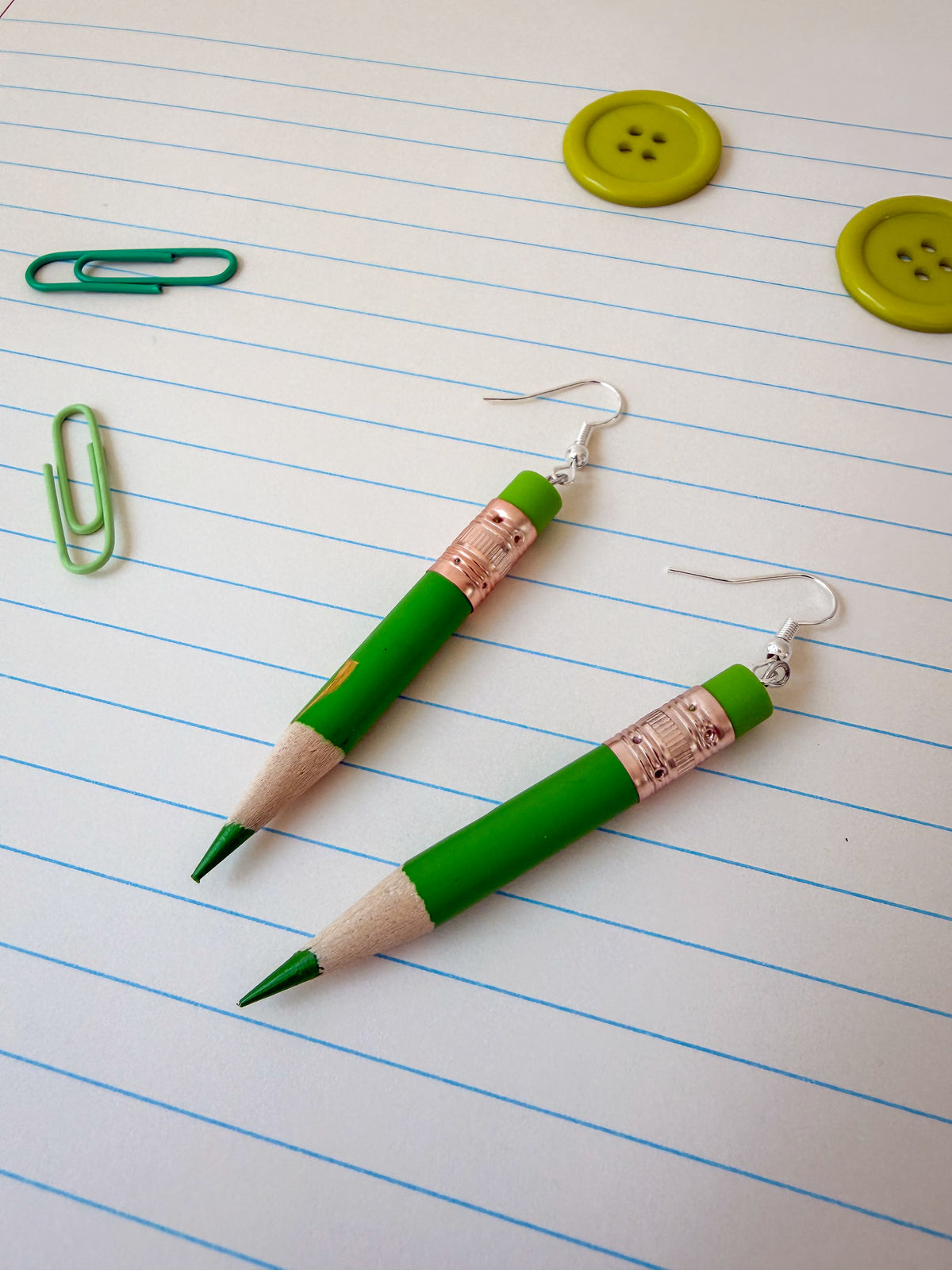 Signature Colored Pencil Earrings - LIGHT GREEN