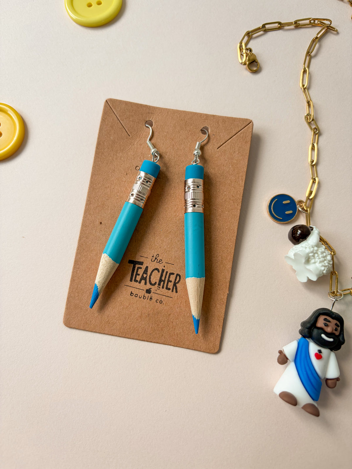 Signature Colored Pencil Earrings - LIGHT BLUE